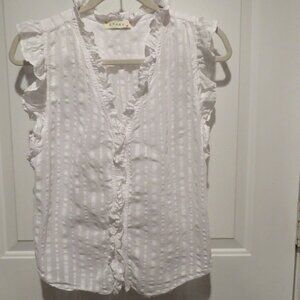 Stark‎ X Style# 1313X White Stripe Ruffle Trim Button Front Sleeveless Top Sz XS